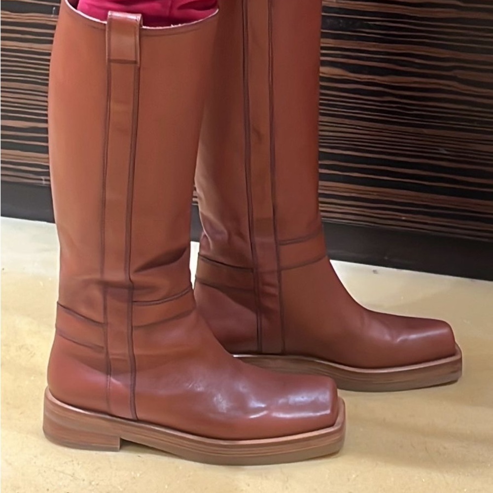 Agl MADE IN ITALY LEATHER Brown Combat Moto Boots with Smooth Leather